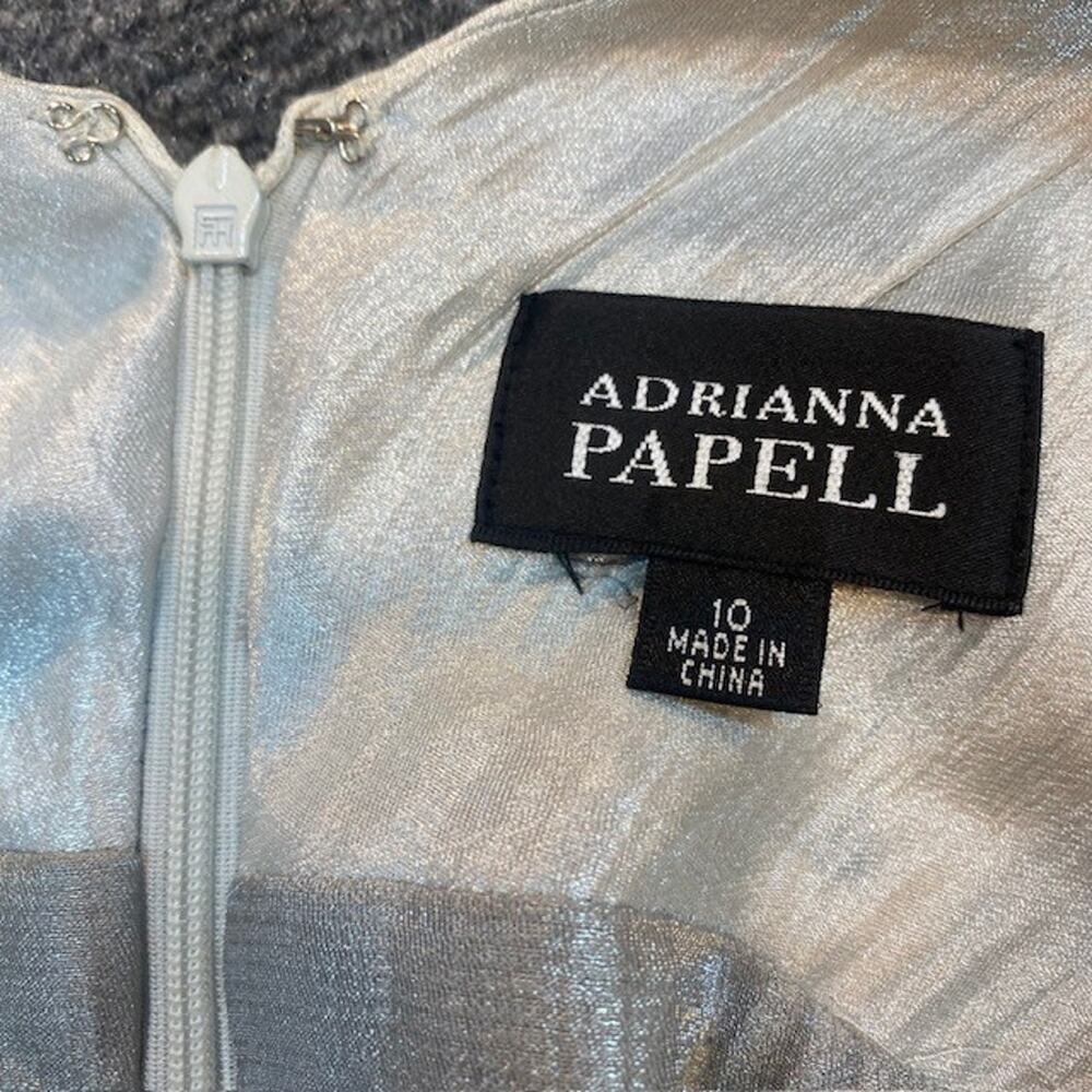 Adrianna Papell Shimmer Metallic Blue Gray White Sleeveless Knee length Dress 10 - Picture 5 of 10